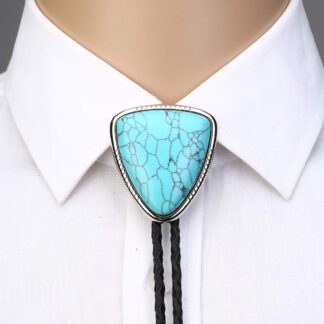 Feather and Triangle Stone Bolo Tie
