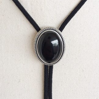 Black Stone Oval Bolo Tie