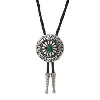 Bolo Tie with Dot Stone and Feather Pattern